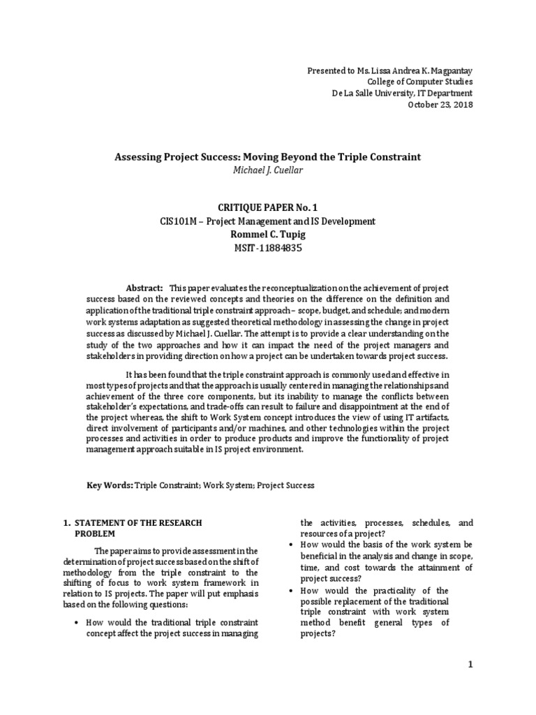 Triple constraint project management picture