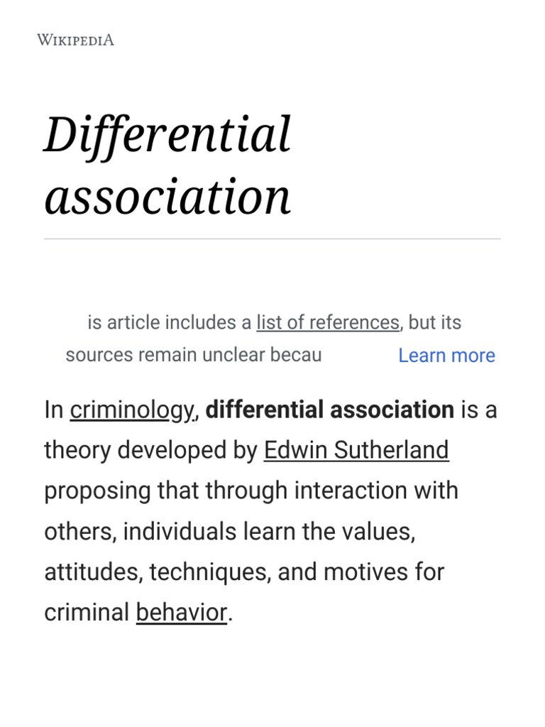 Sutherland's Theory of Differential Association An Analysis of How