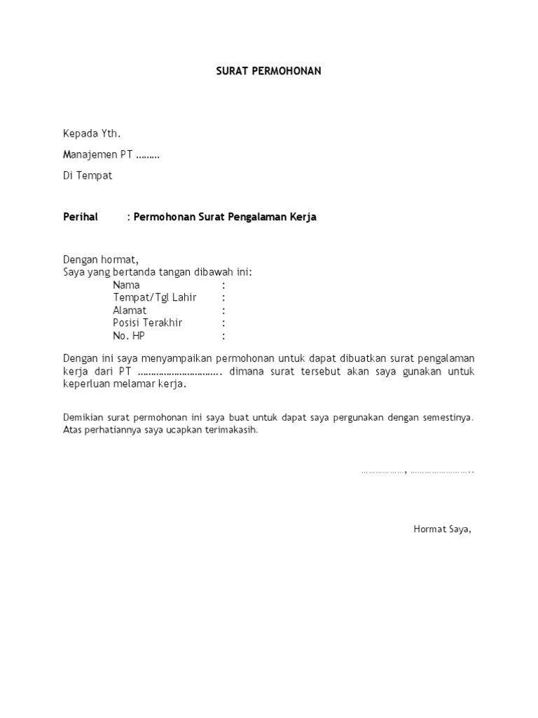 Surat Permohonan Paklaring