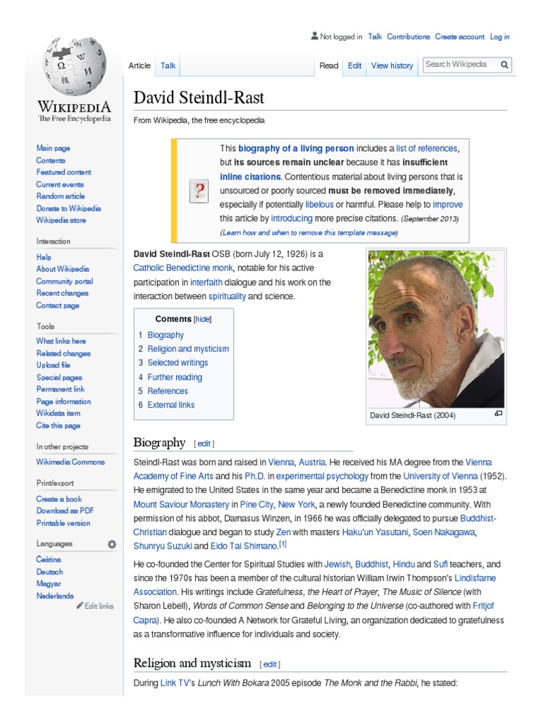 David Steindl Rast From Wiki | PDF | Wikipedia | Wiki