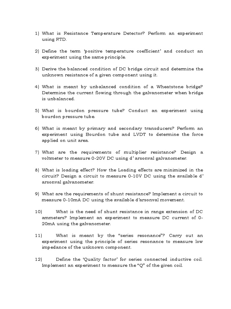 Sensors and Transducers Lab Sample Questions Download Free PDF