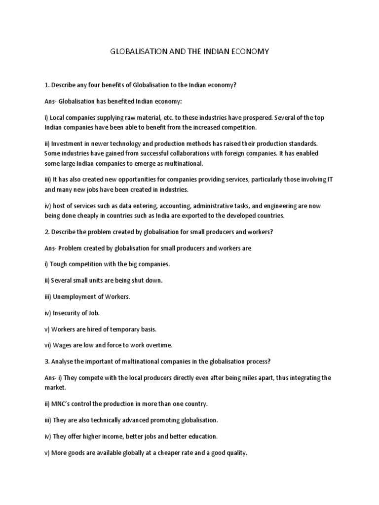 4 Globalisation and Indian Economy | PDF | Multinational Corporation ...