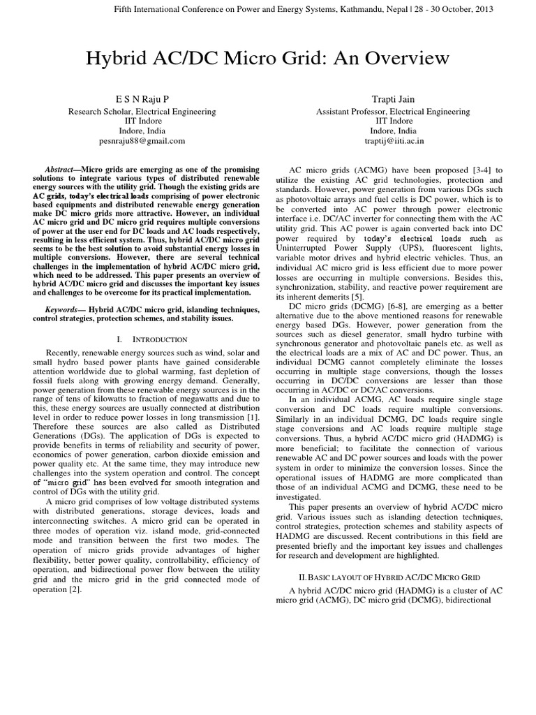 Hybrid Ac/Dc Micro Grid: An Overview: Esnrajup Trapti Jain | PDF ...