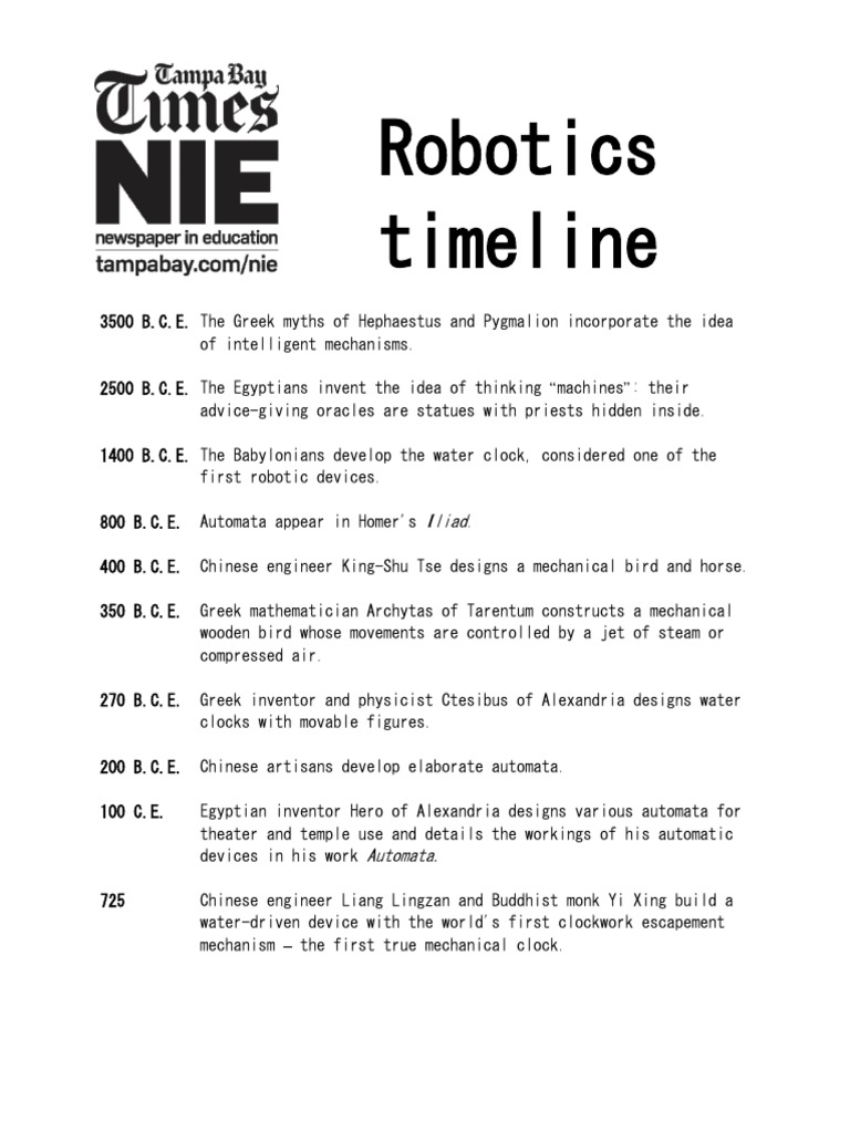 Robotics Timeline PDF Robot Robotics