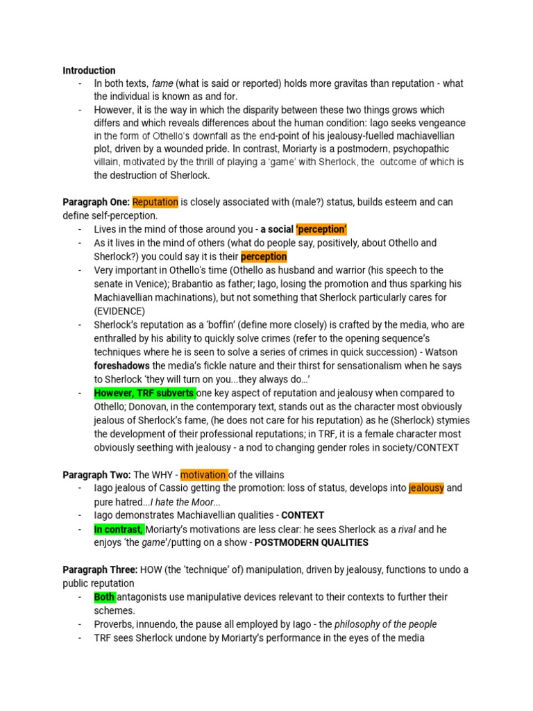 Iago's Jealousy and Othello's Downfall | PDF | Iago | Othello