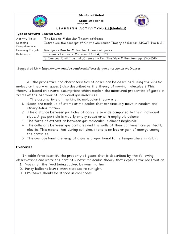 Grade 10 Gas Properties Module | PDF | Gases | Temperature