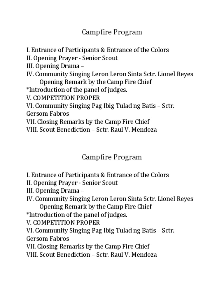 Campfire Program Ceremony Script | PDF