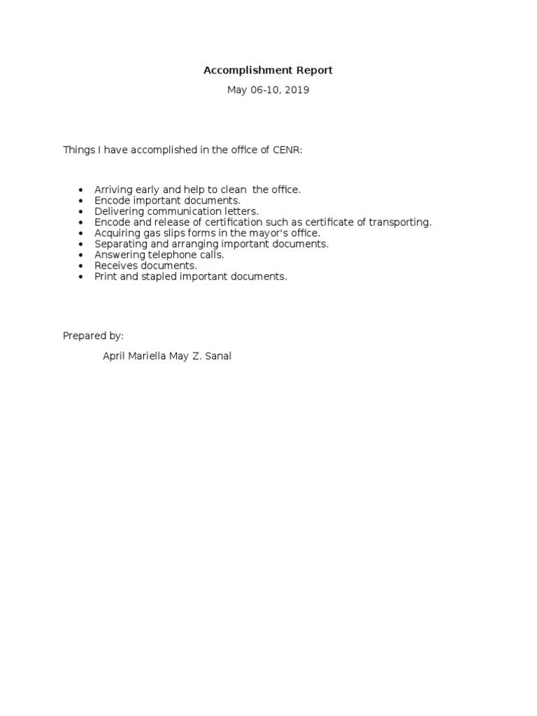 Office Accomplishment Report 2019 | PDF