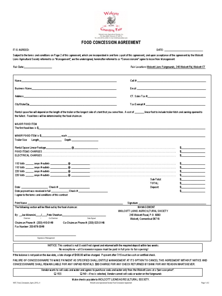 Food Concession Agreement PDF Indemnity Insurance