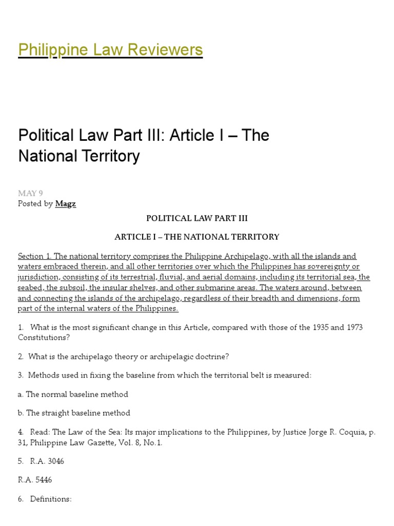 Philippine National Territory Law | PDF | Territorial Waters | Government