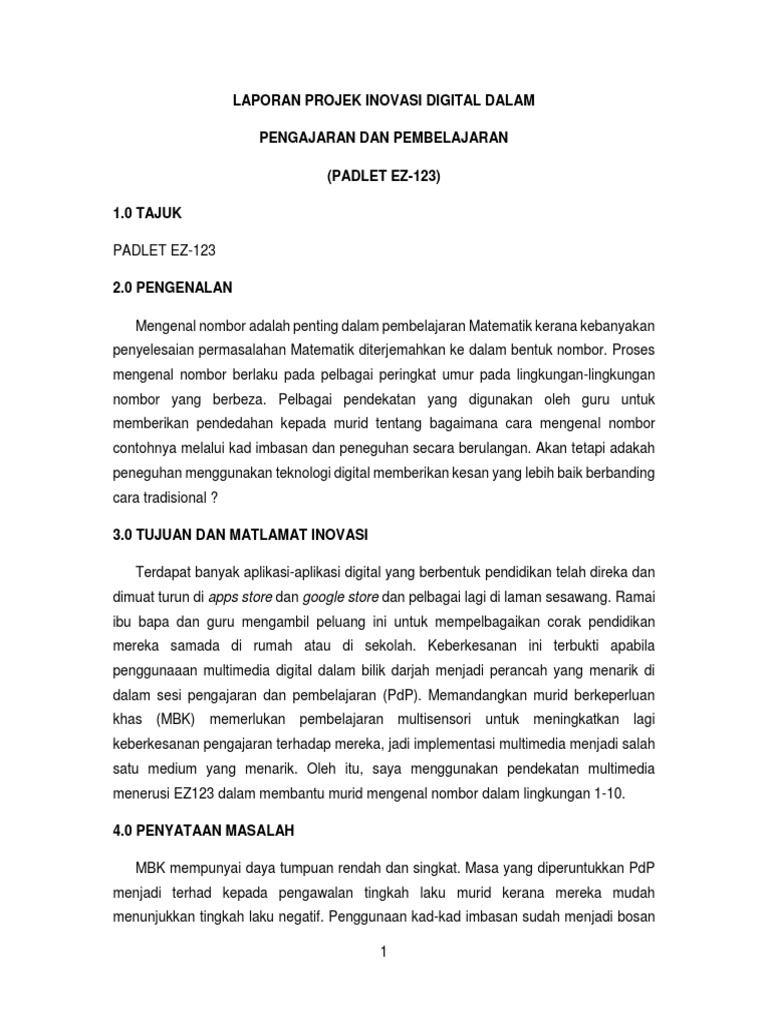 Kertas Kerja Cadangan Projek Inovasi Pdf