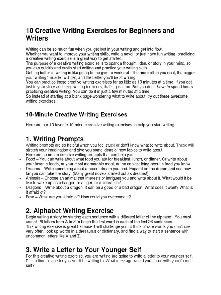 10 Creative Writing Exercises For Beginners and Writers | PDF