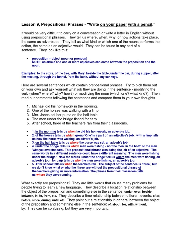 Lesson 9, Prepositional Phrases - 