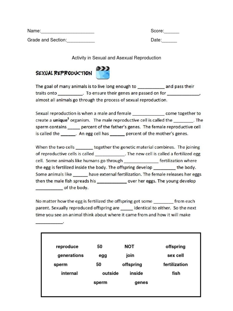 Sexual vs Asexual Reproduction Activity | PDF | Science & Mathematics