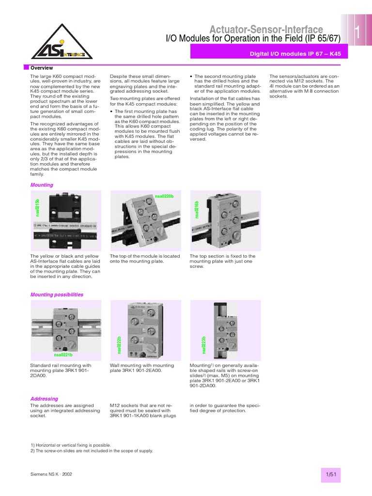 Actuator-Sensor-Interface: I/O Modules For Operation in The Field (IP ...