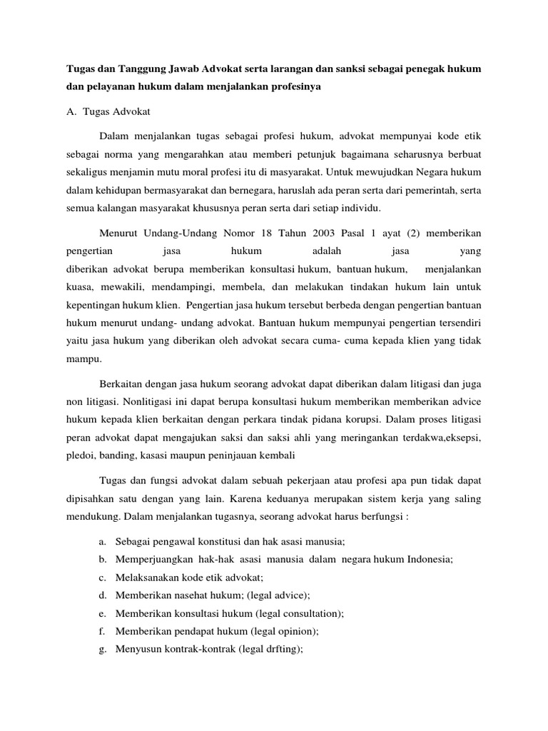 Hak Dan Kewajiban Advokat Menurut Uu No 18 Tahun 2003 Mudah