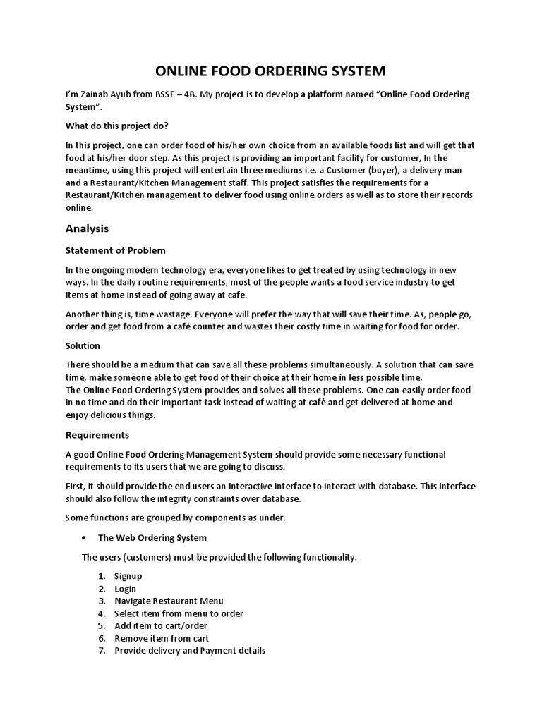 ONLINE FOOD ORDERING SYSTEM (Documentation) PDF Menu Databases