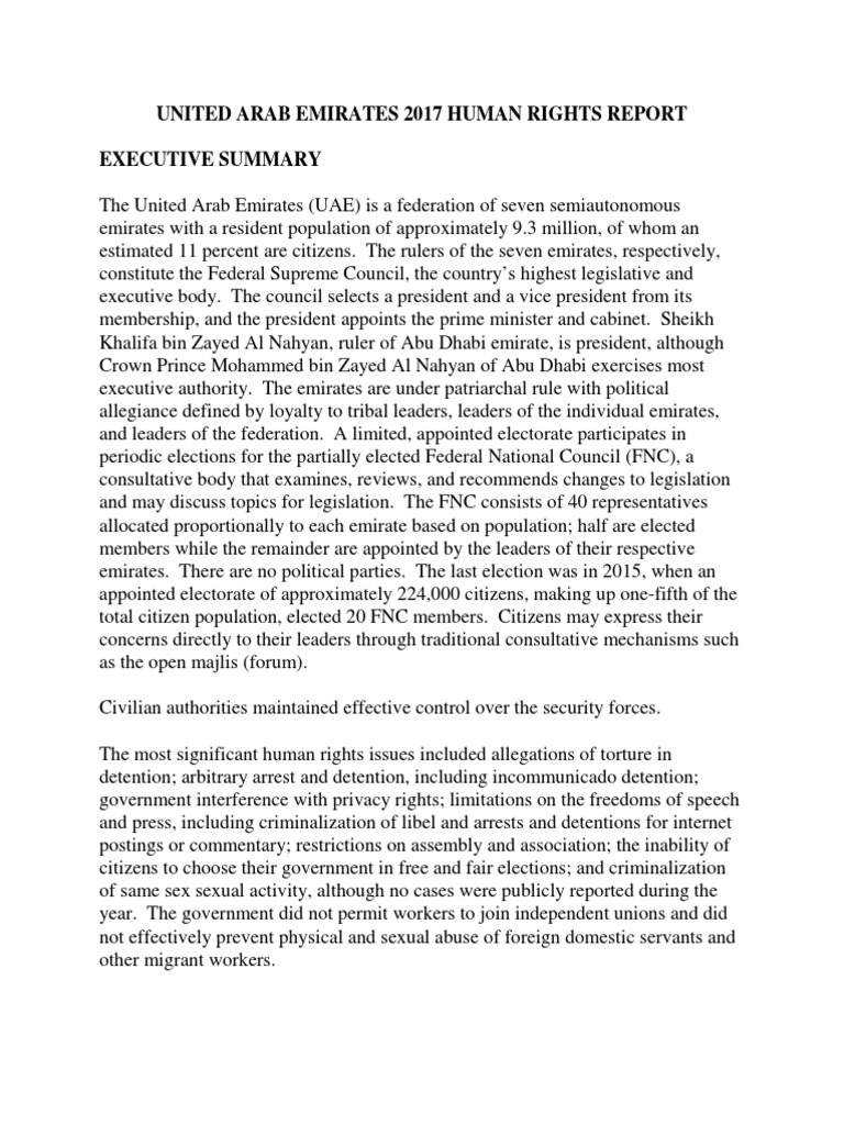 UAE 2017 Human Rights Overview | PDF | United Arab Emirates | Remand ...