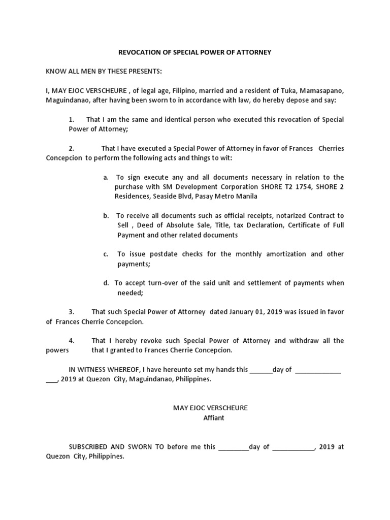 Revocation of Special Power of Attorney | PDF
