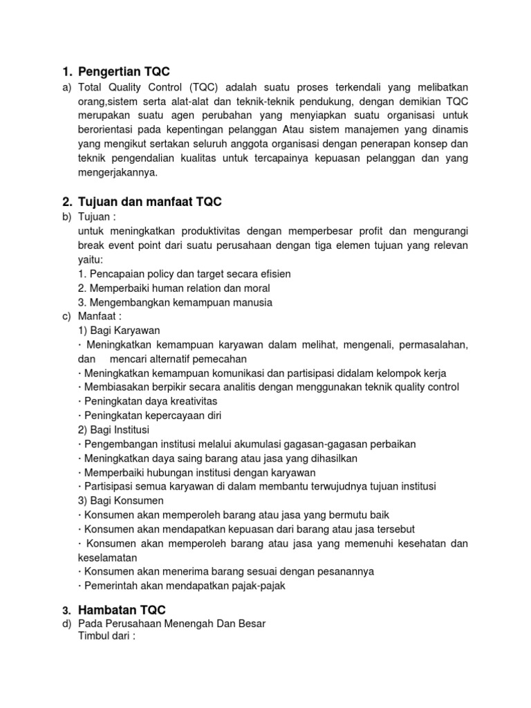 Total Quality Control: Definisi dan Manfaat | PDF