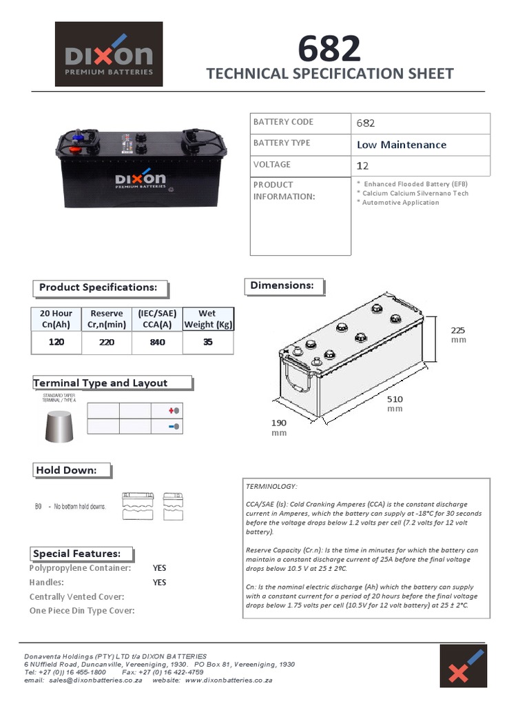12V Battery Specifications Sheet | PDF | Volt | Battery (Electricity)