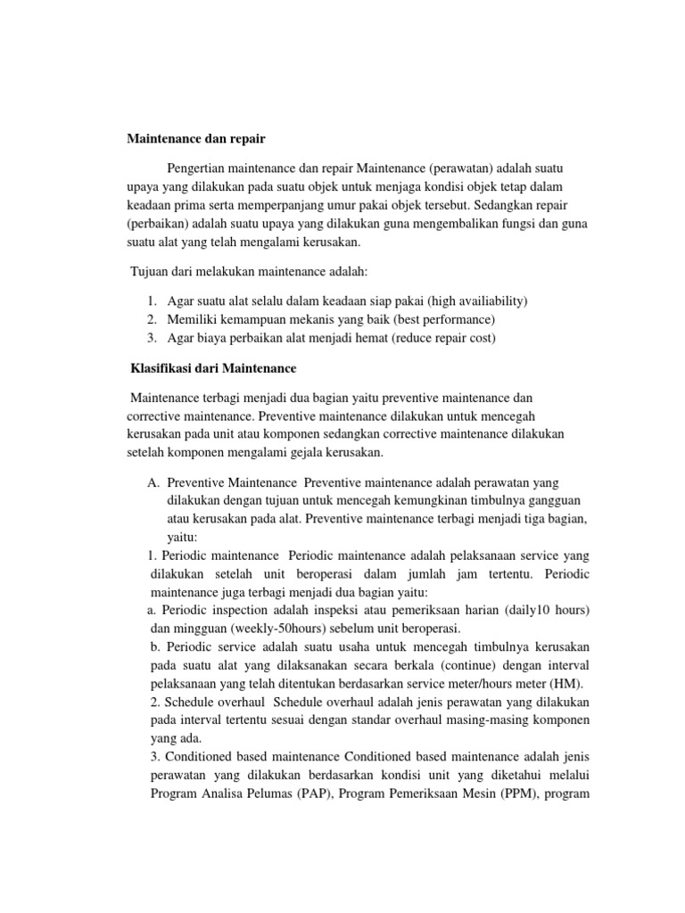 Pengertian Maintenance dan Repair | PDF | Teknologi & Rekayasa