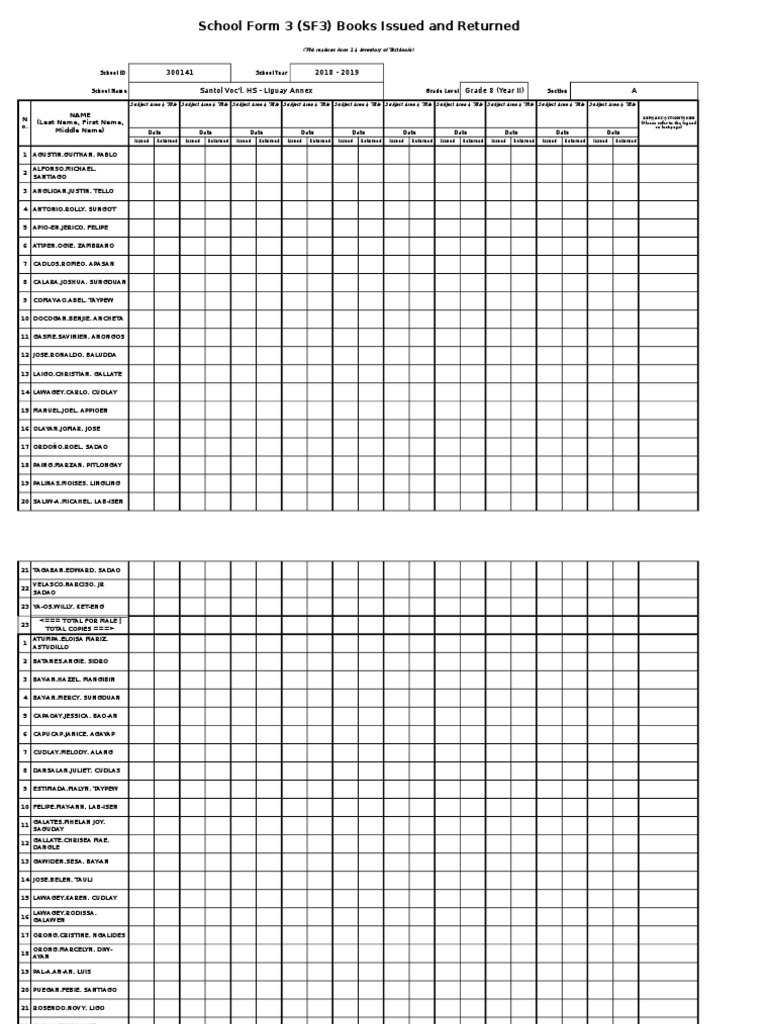 SF3 - 2018 - Grade 8 (Year II) - A | PDF