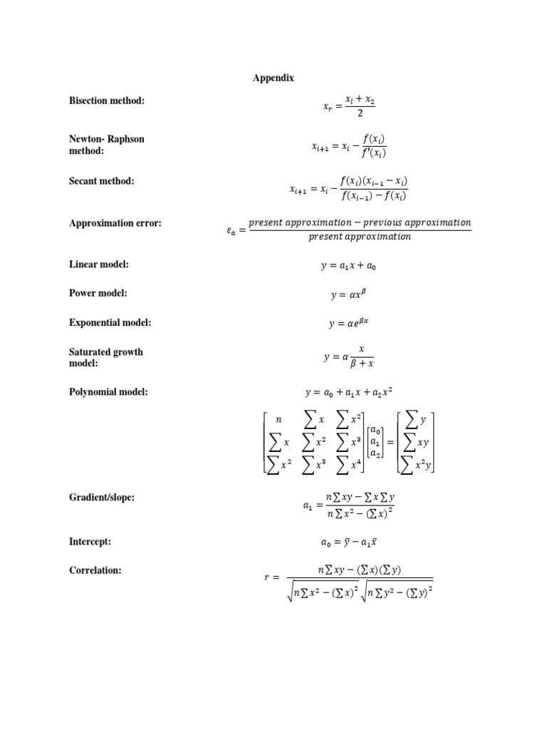 Numerical Methods and Formulas Guide | PDF | Slope | Discrete Mathematics