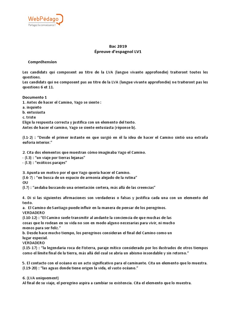 Bac 2019 sujets Espagnol LV1