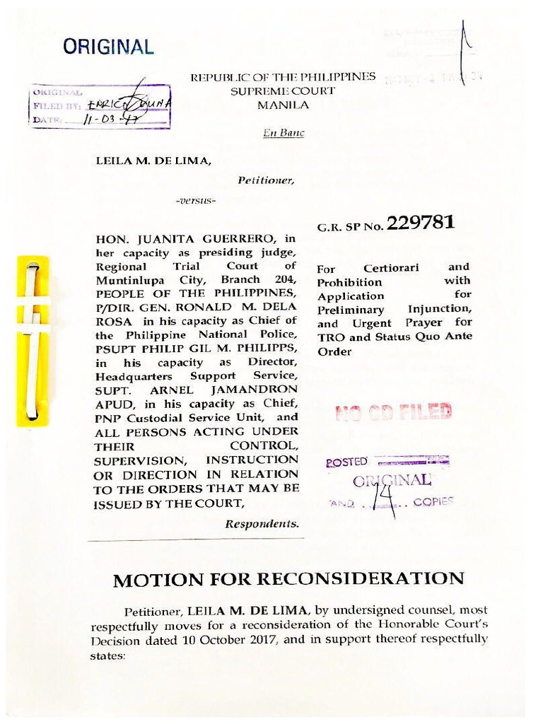 Motion For Reconsideration de Lima Download Free PDF Arrest