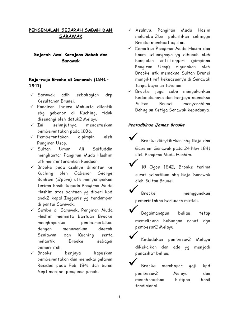 Nota Ringkas Sejarah Sabah Dan Sarawak