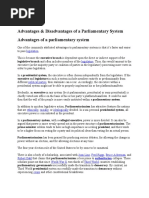 Advantages & Disadvantages of A Parliamentary System Advantages of A Parliamentary System