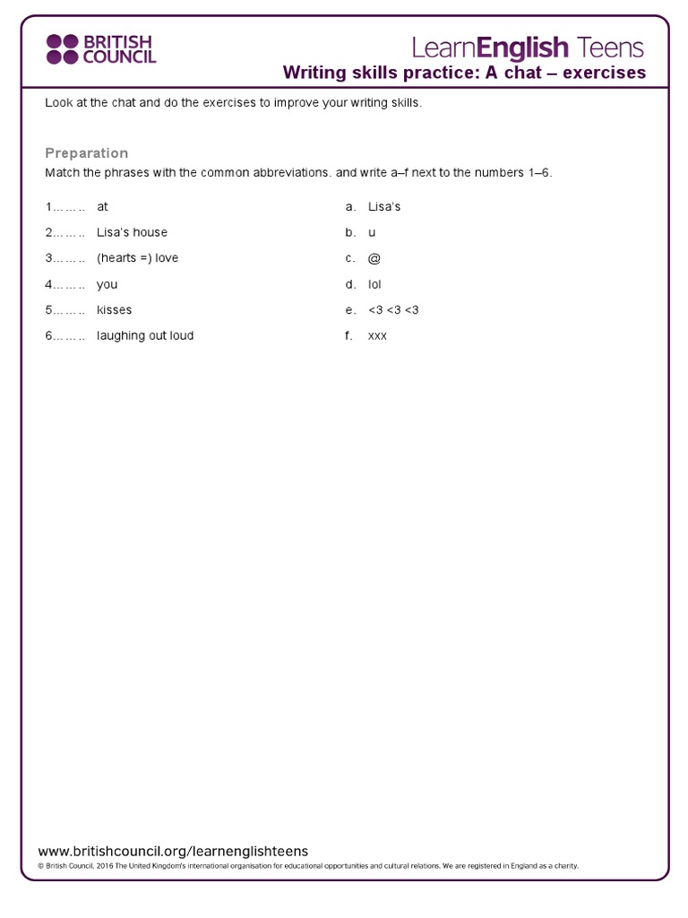 Chat Writing Skills Exercises | PDF | Foreign Language Studies