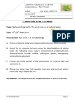 Compulsory Work - Speaking Topic: National Geographic: The Environment or Nature Topics Date: 17 Presentation: Pair Work (3-6 Minutes Long)