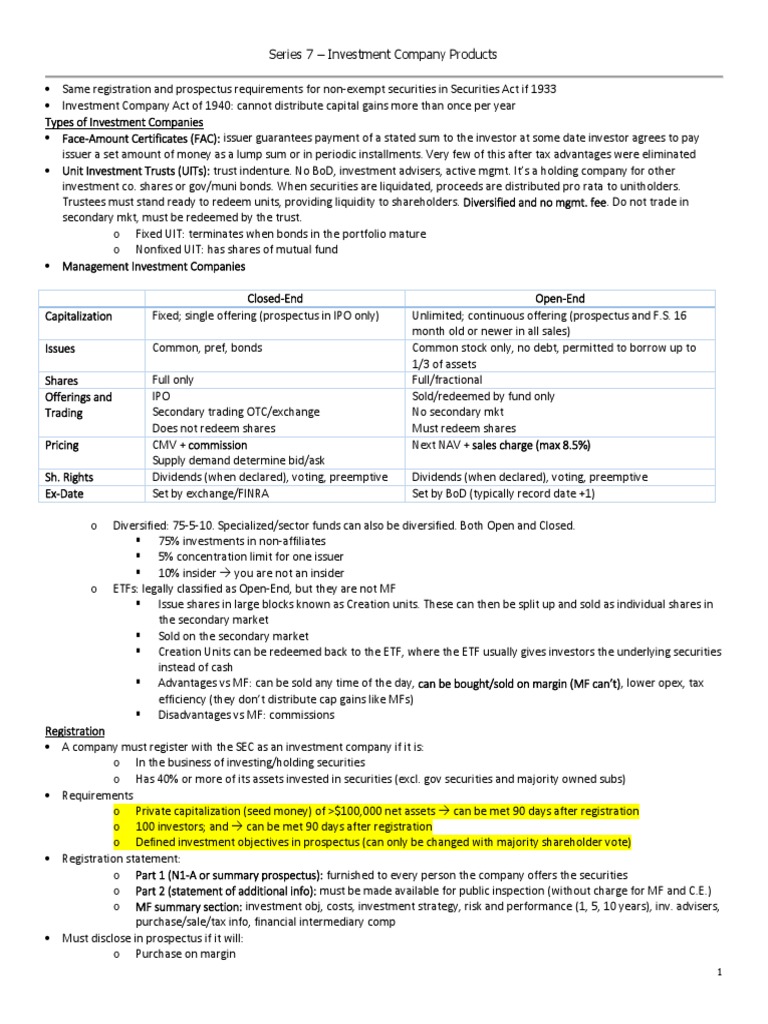 An Overview of Investment Company Products and Regulations Under the