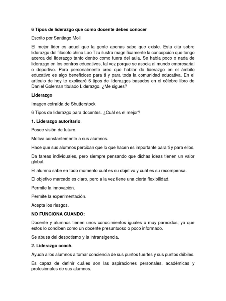 6 Tipos de Liderazgo Que Como Docente Debes Conocer PDF | PDF ...