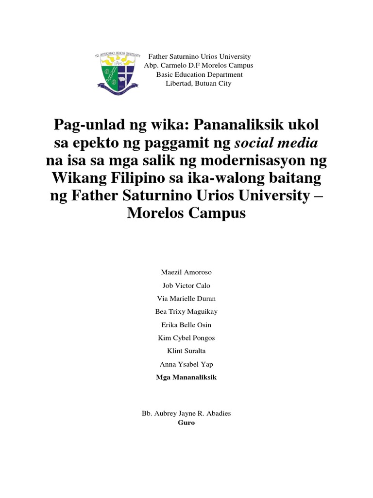 abstract in filipino thesis