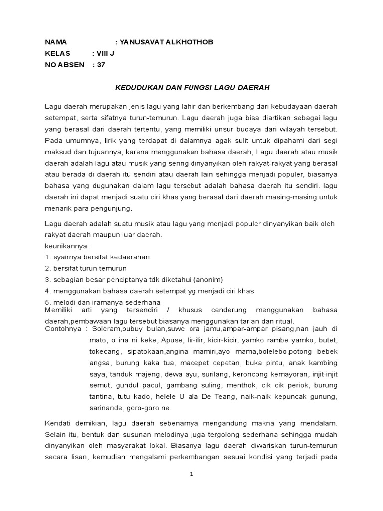 Artikel Tentang Lagu Daerah