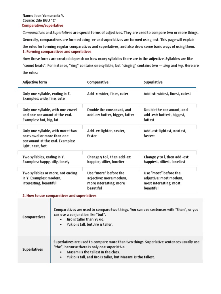 Comparative and Superlative Rules | PDF | Oral Communication ...
