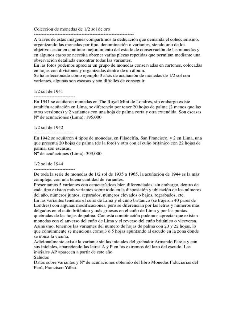 Variantes de monedas de 1/2 sol en Perú | PDF | Monedas | Lima