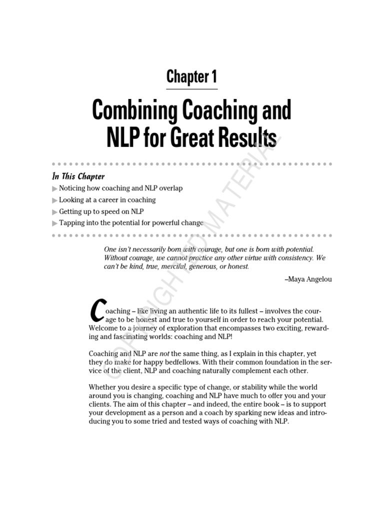 Combining Coaching And Nlp For Great Results In This Chapter Pdf