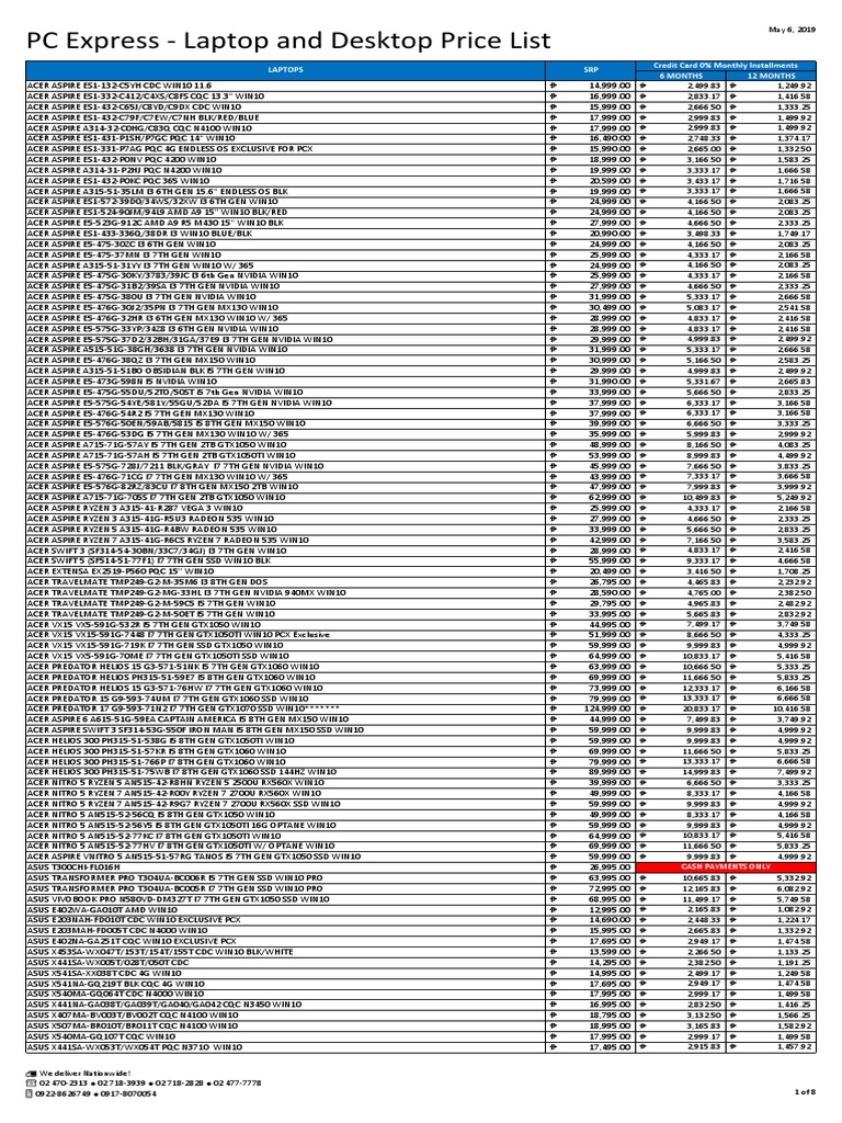 20190506 PC Express Laptop and Desktop Price List PDF
