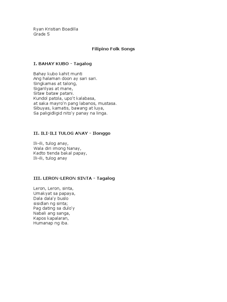 Filipino Folk Songs Pdf