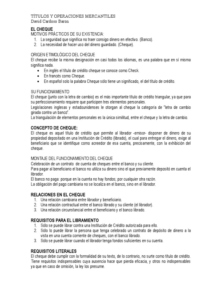 Conceptos y Elementos del Cheque | PDF | Cheque | Bancos