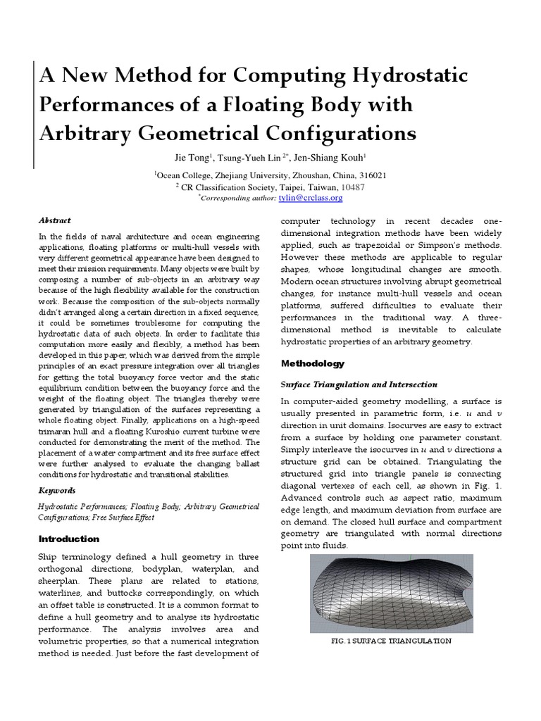 A New Method For Computing Hydrostatic P | PDF | Buoyancy | Area