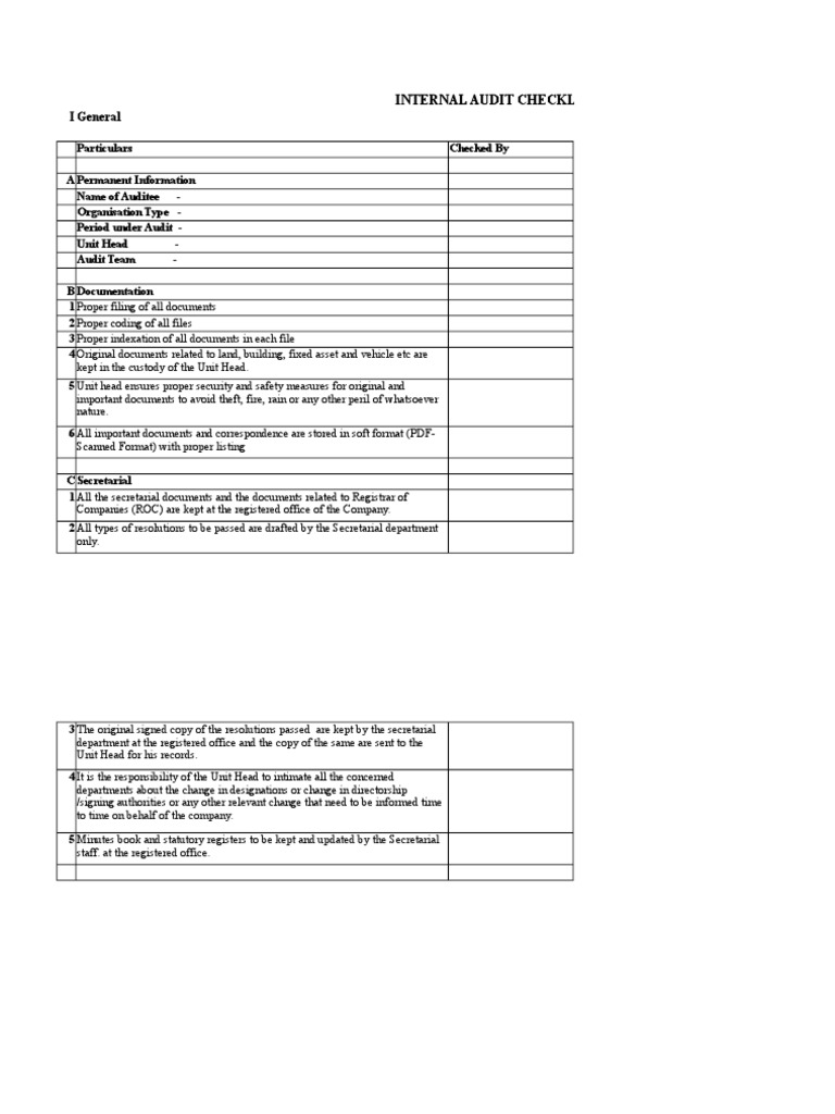 Internal Audit Checklist | PDF | Cheque | Pricing