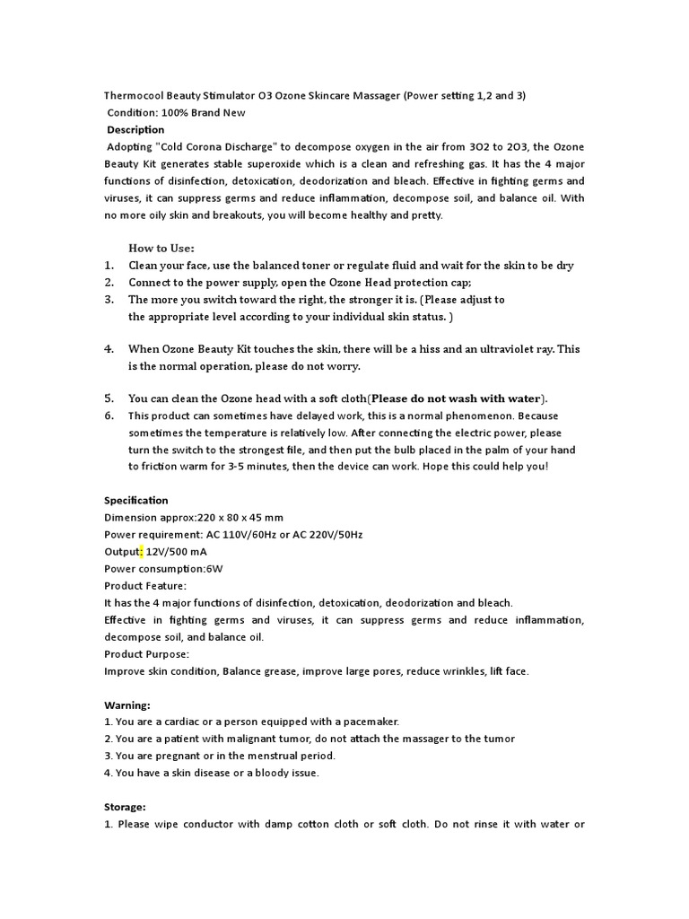 KARLIS Manual For O3 Ozone Beauty Instrument PDF