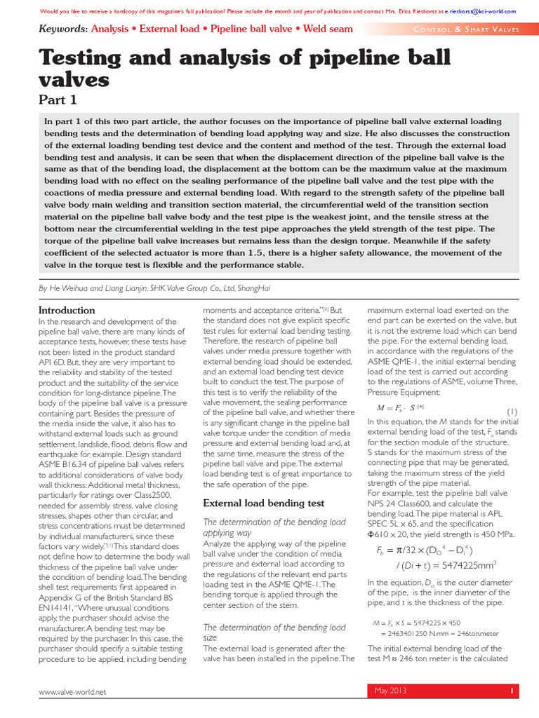 Pipeline Ball Valve Bending Test Analysis | PDF | Pipe (Fluid ...