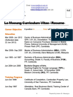 La Moeung Curriculum Vitae / Resume: Career Objective in Area Education