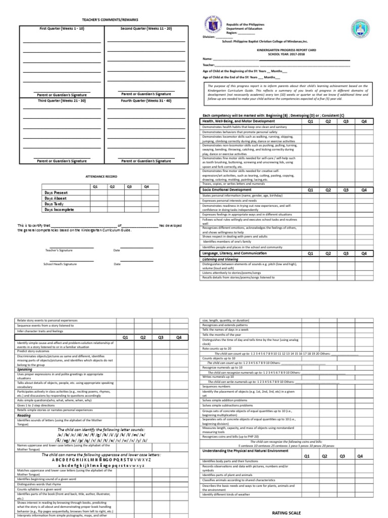 Q1 Q2 Q3 Q4: Days Present Days Absent Days Tardy Days Incomplete | PDF ...